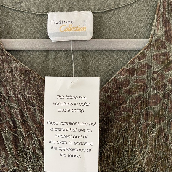 Tradition collection vintage 90s boho embroidered green short sleeve top - Picture 5 of 8